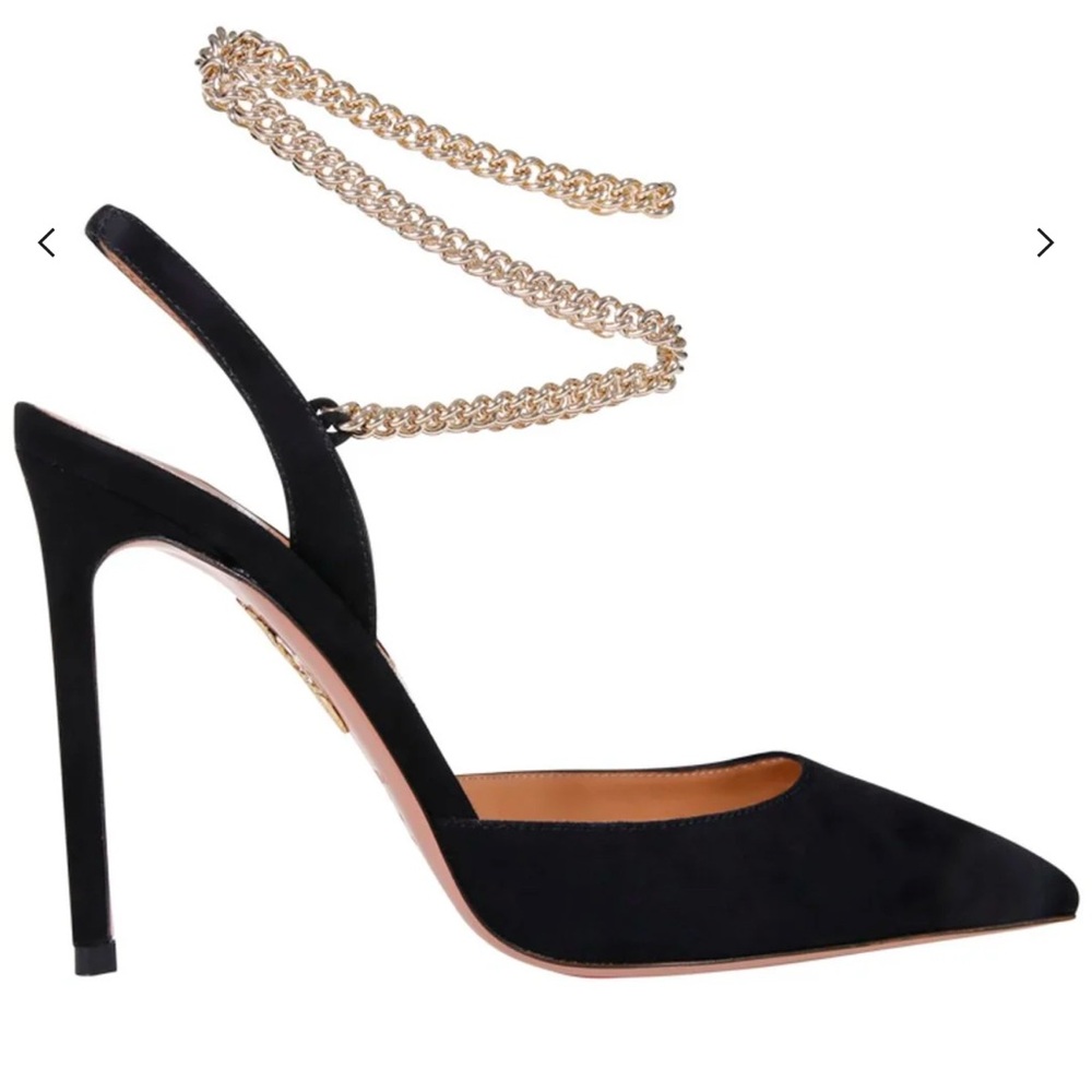STUNNING Aquazzura Flash Chain Pointed Toe Suede Pumps 105mm